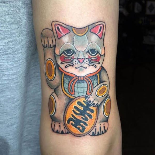 Tattoo mèo thần tài mini chân thật