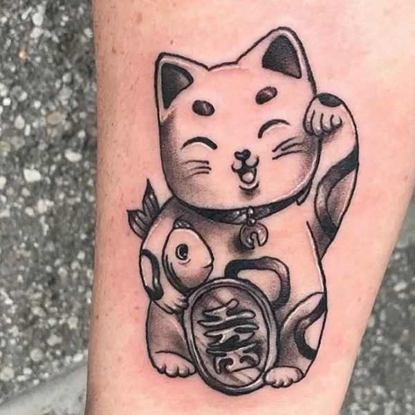 Tattoo mèo thần tài mini chất