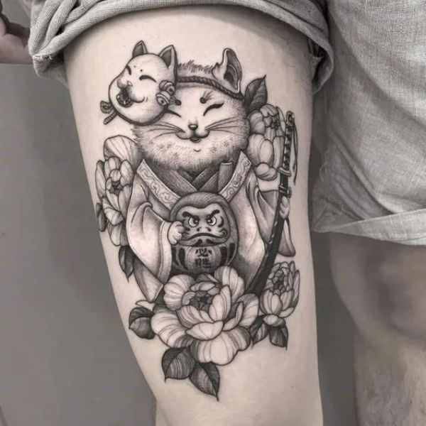 Tattoo mèo thần tài mini xinh tươi siêu đẹp