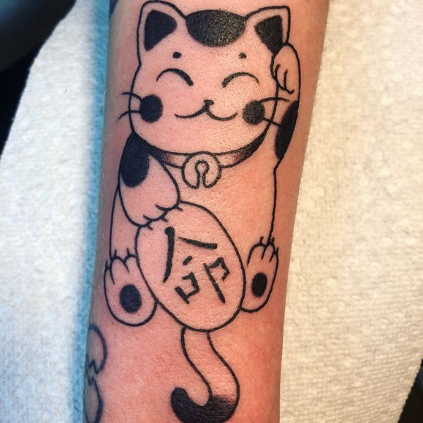 Tattoo mèo thần tài mini trắng phối đen cute