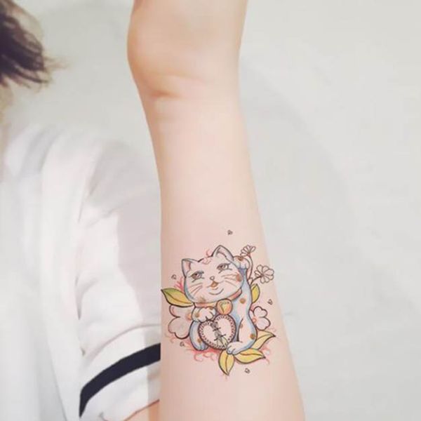 Tattoo mèo thần tài mini đẹp