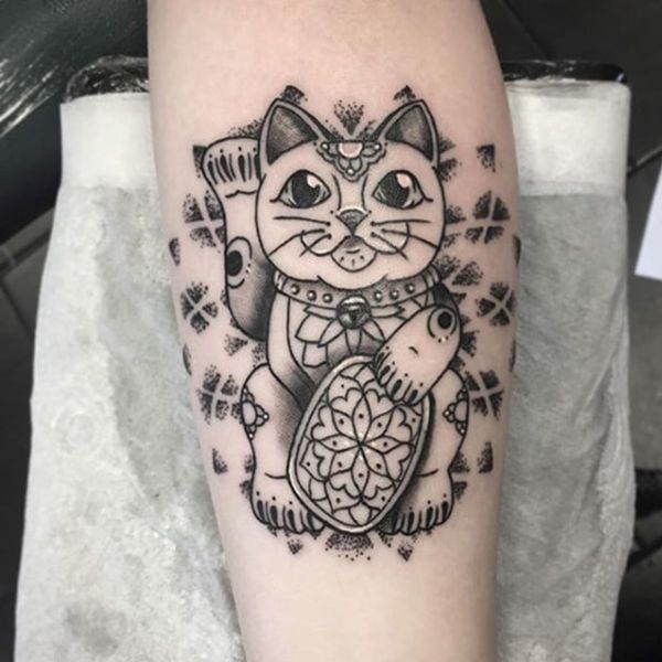 Tattoo mèo thần tài mini đơn giản chất đẹp