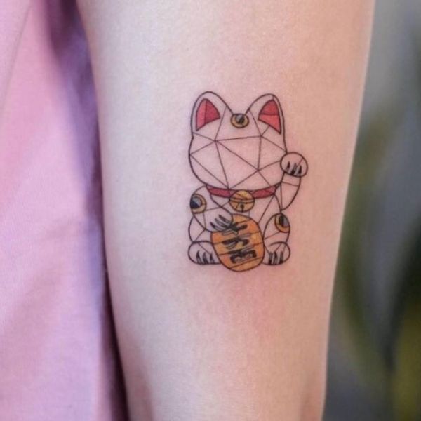 Tattoo mèo thần tài mini khối hình