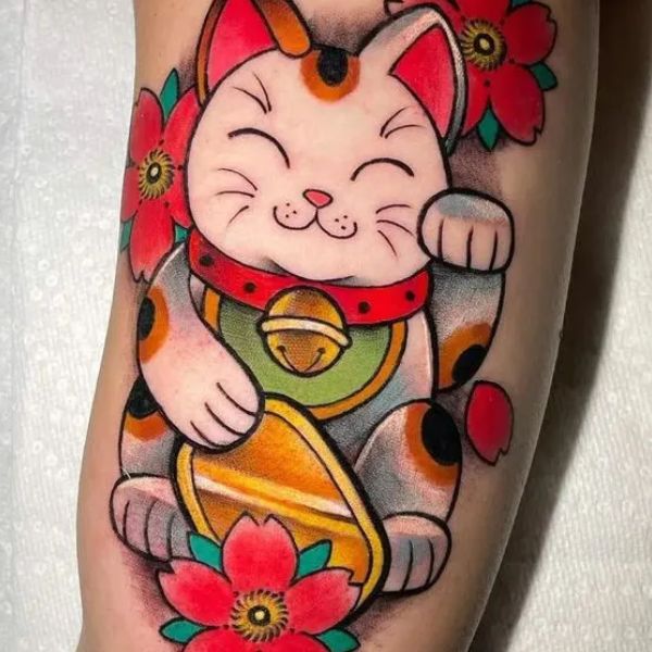 Tattoo mèo thần tài mini rực rỡ