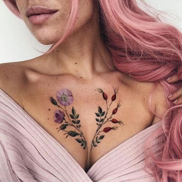 Tattoo ở ngực mang đến phái nữ hoa giấy