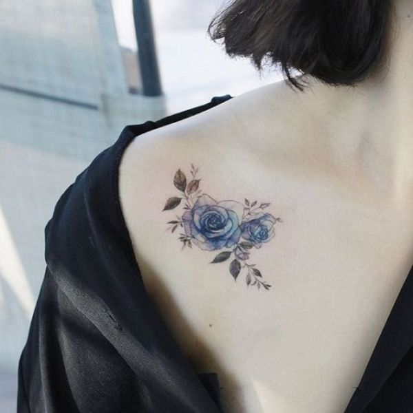 Tattoo ở ngực cho tới phái nữ hoả hồng xanh rớt siêu đẹp
