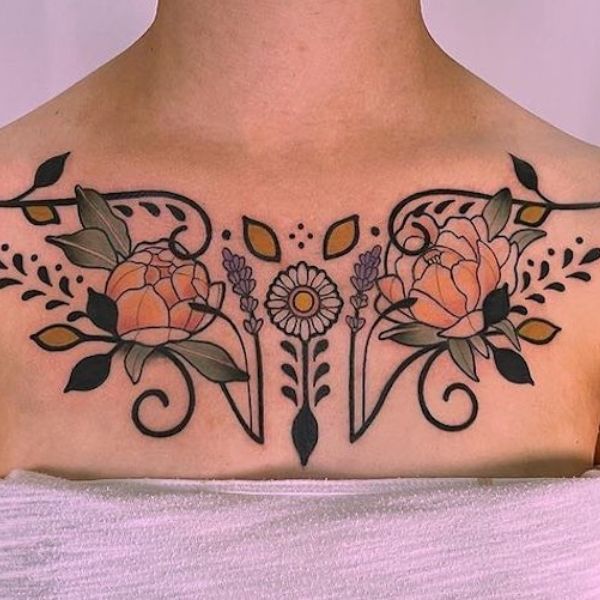Tattoo ở ngực cho tới phái đẹp hoa lá đẹp