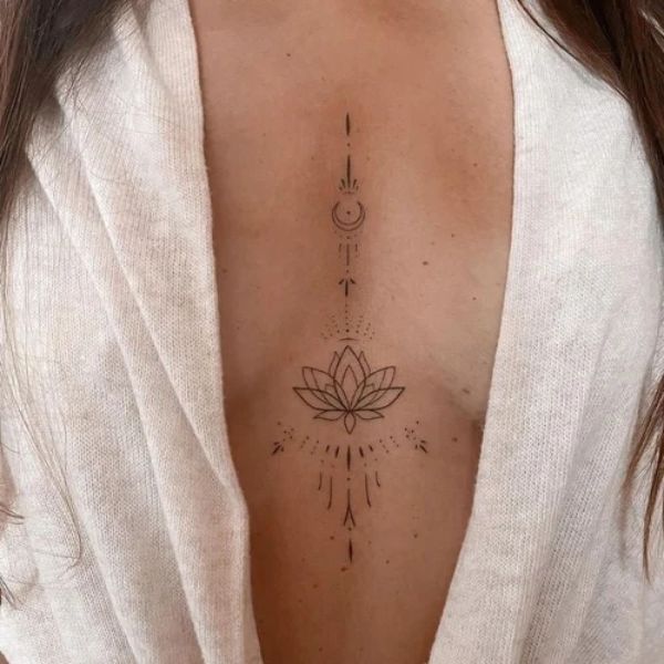 Tattoo ở ngực cho tới phái đẹp hoa lá ngầu rất đẹp 