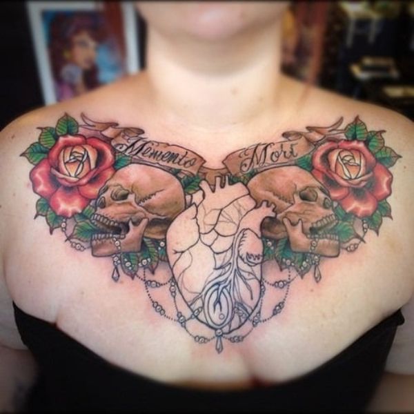 Tattoo ở ngực cho tới phái nữ hoa lá và đầu lâu