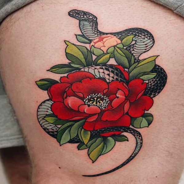 Tattoo rắn và hoa khuôn đơn