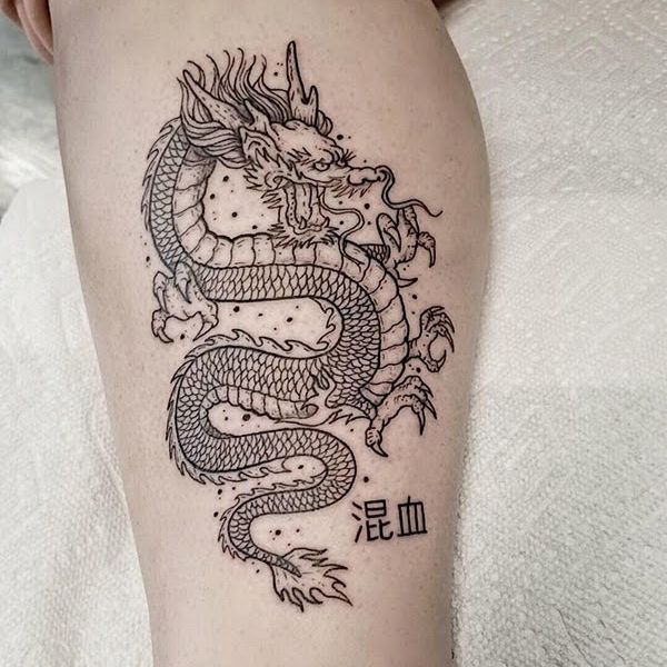 Tattoo dragon ở bắp chân