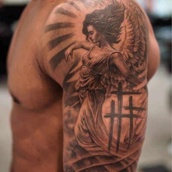 Tattoo thiên thần bắp tay nam siêu đẹp