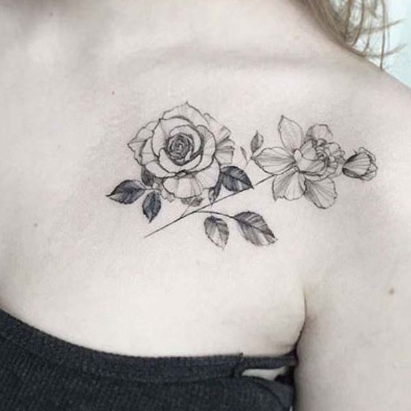 Tattoo trước ngực hoa siêu ngầu