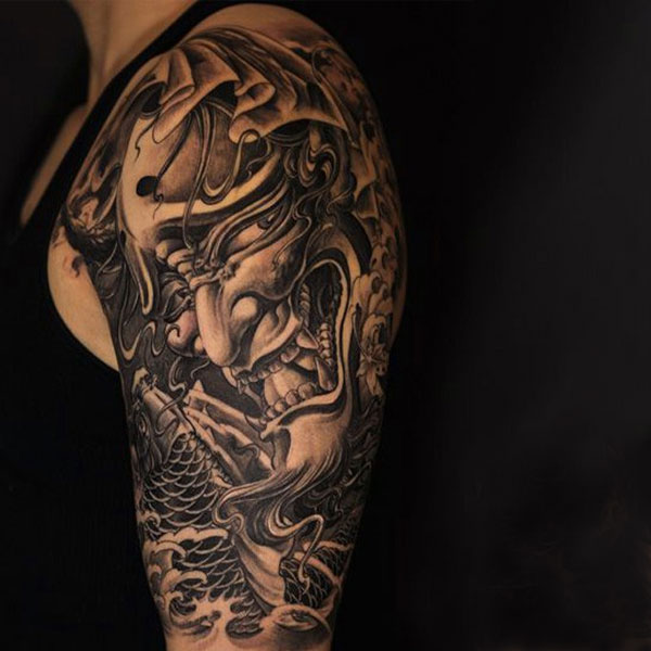 Tattoo cá chép mặt quỷ bắp tay đẹp