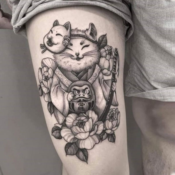Tattoo chân nam mèo thần tài đẹp