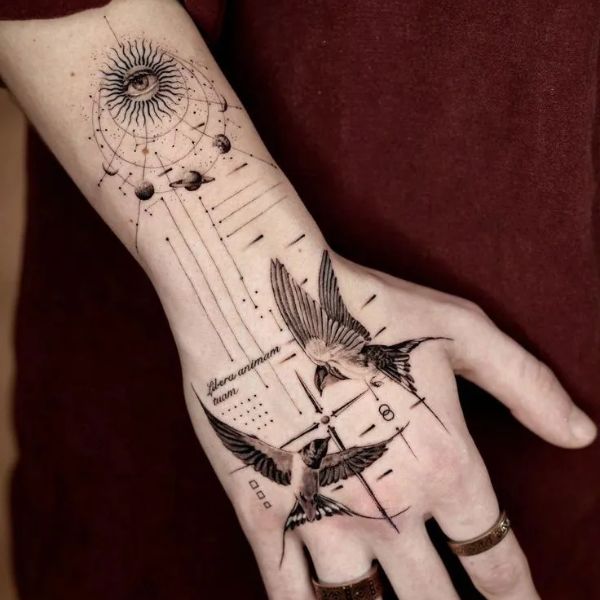Tattoo âu lục ở bàn tay đẹp