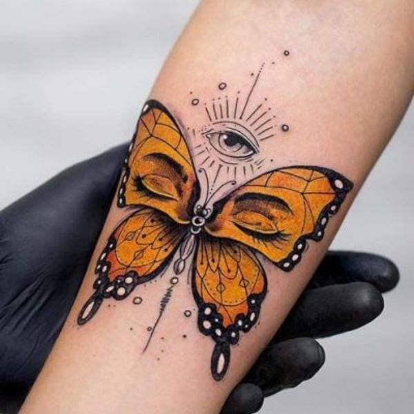 Tattoo con bướm cánh tay nữ đẹp