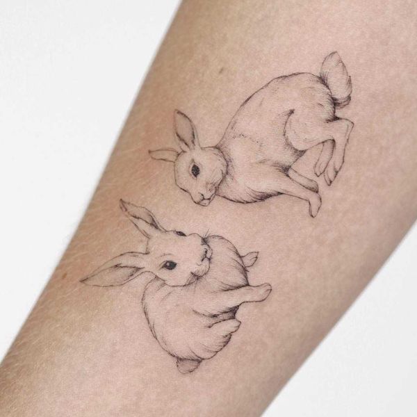 Tattoo con cái thỏ đôi