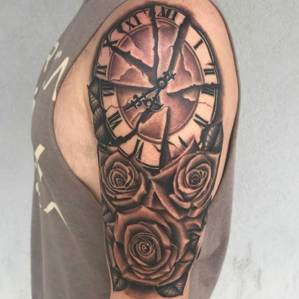 Tattoo đồng hồ và hoa