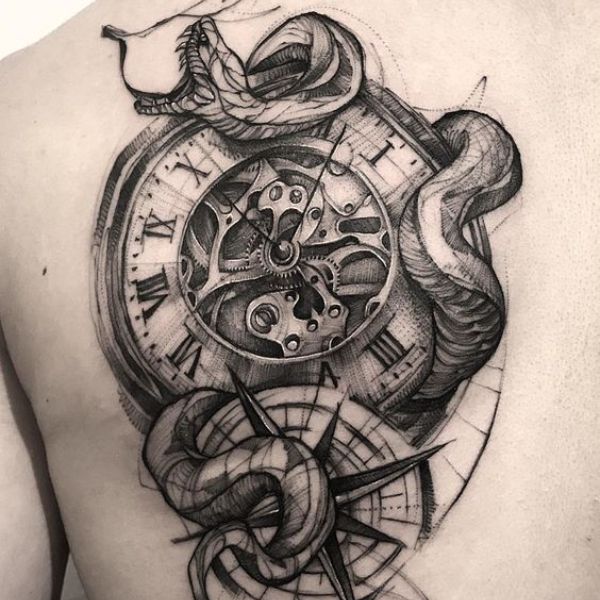 Tattoo đồng hồ với rắn