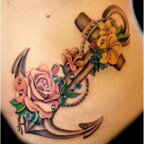 tattoo mỏ neo và hoa hồng siêu đẹp