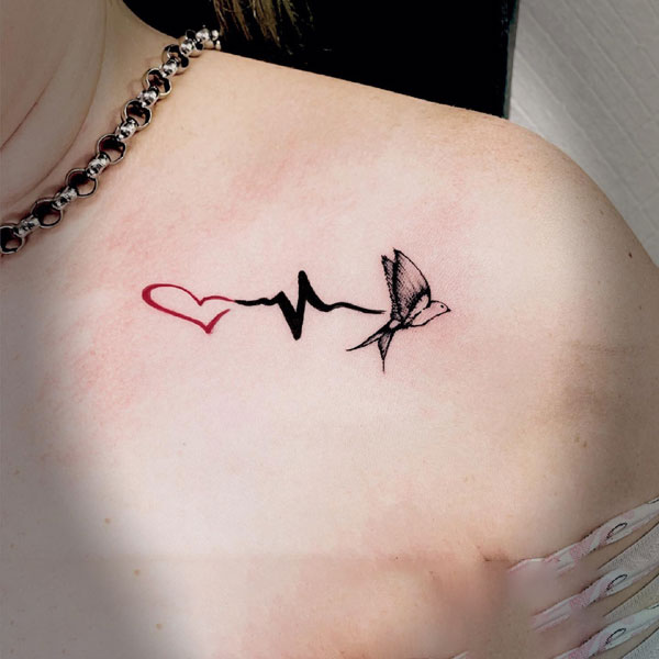 Tattoo nhịp tim và bướm