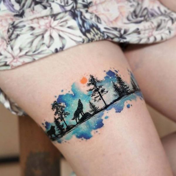 Tattoo ở chân cho nữ cảnh vật