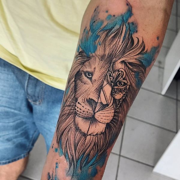 tattoo sư tử màu