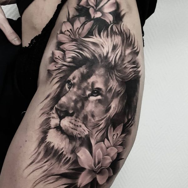 tattoo sư tử ở đùi
