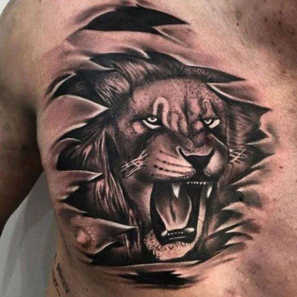 Tattoo sư tử ở ngực đẹp cho nam