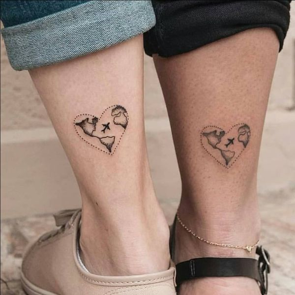 Tattoo ngược tim đôi