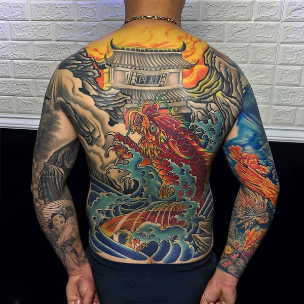 Tattoo cá Long full sống lưng đẹp
