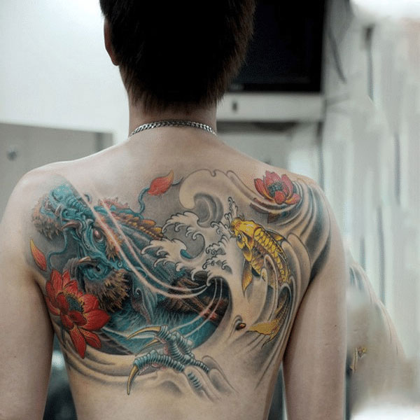 Tattoo cá Long nửa sườn lưng trên