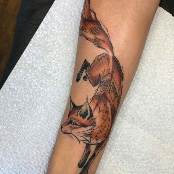 Tattoo con cáo cánh tay ngầu