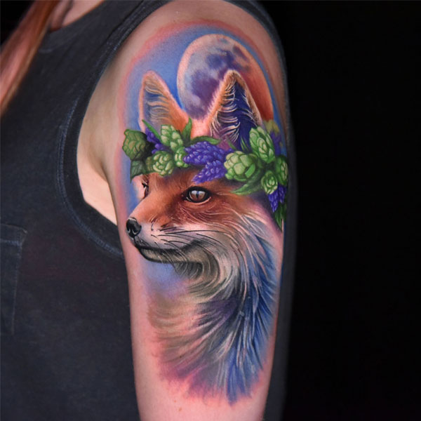 Tattoo con cáo đẹp ở bắp tay