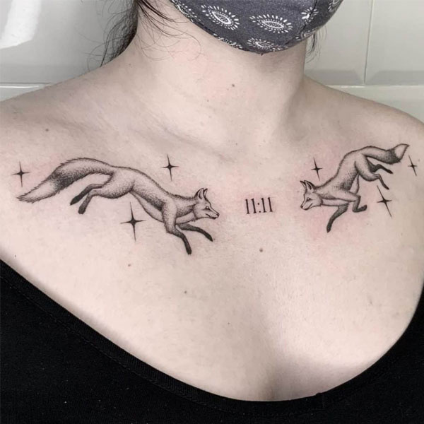 Tattoo con cáo đẹp ở ngực nữ