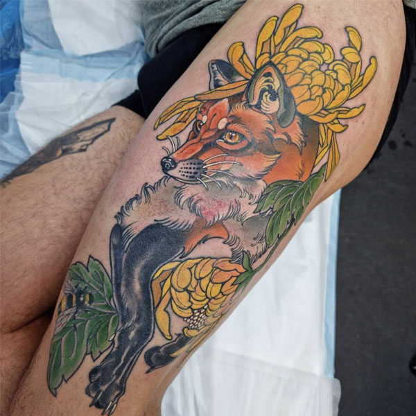 Tattoo con cáo ở đùi