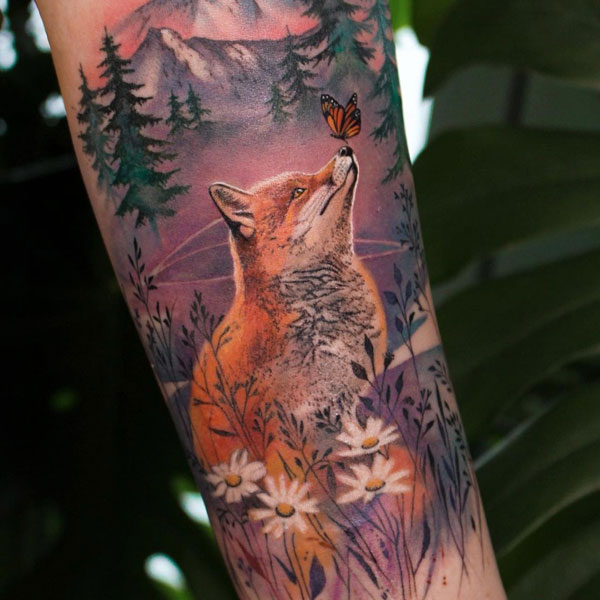 Tattoo con cáo trên cao nguyên