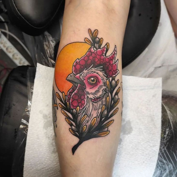 Tattoo con gà bắp chân đẹp