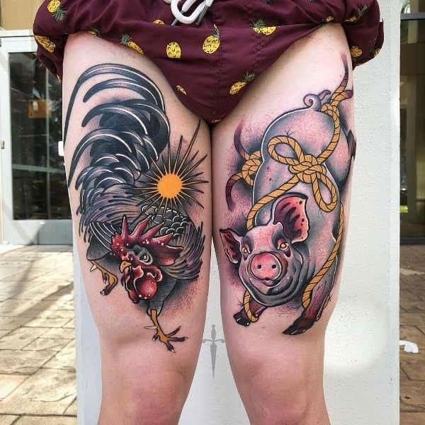 Tattoo con cái heo ở đùi rất đẹp mang đến nữ