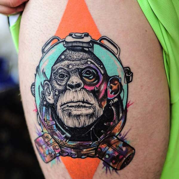 Tattoo con cái khỉ ở đùi đẹp
