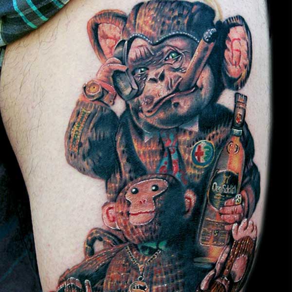 Tattoo con cái khỉ ở đùi