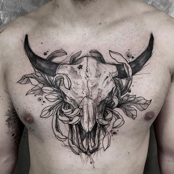 Tattoo con trâu ở ngực siêu chất