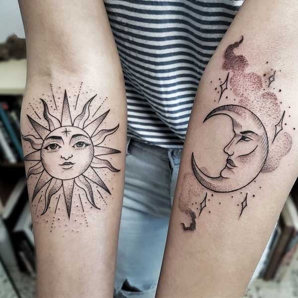 Tattoo mặt trăng với mặt trời