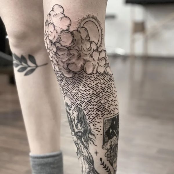 Tattoo mây kín bắp chân