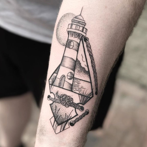 Tattoo ngọn hải đăng siêu đẹp ở cánh tay