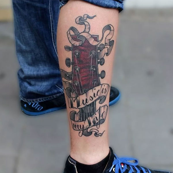 Tattoo nốt nhạc bắp chân đẹp