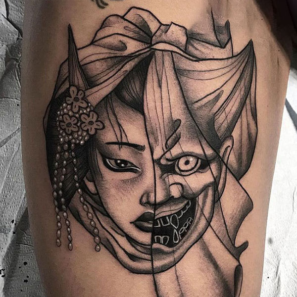 Tattoo châu á mặt nạ quỷ đẹp