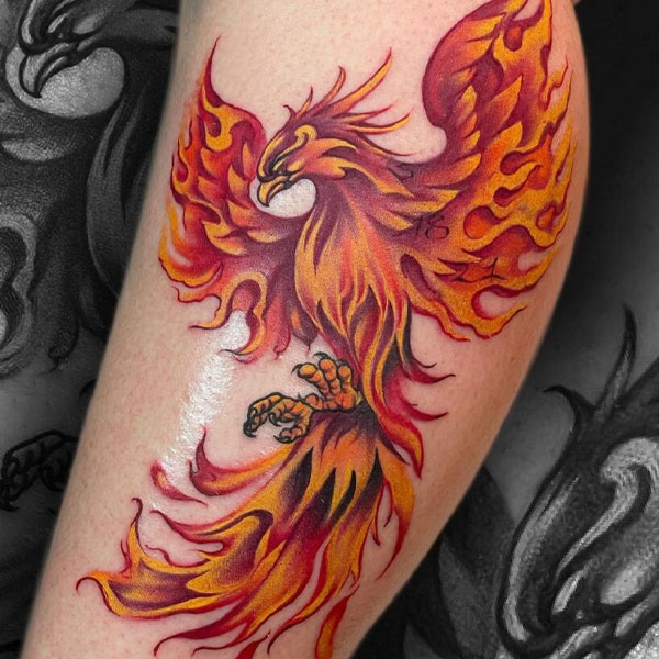 Tattoo châu á phương hoàng lửa