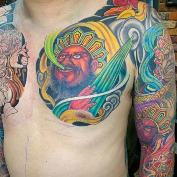 Tattoo tứ đại thiên vương ở ngực